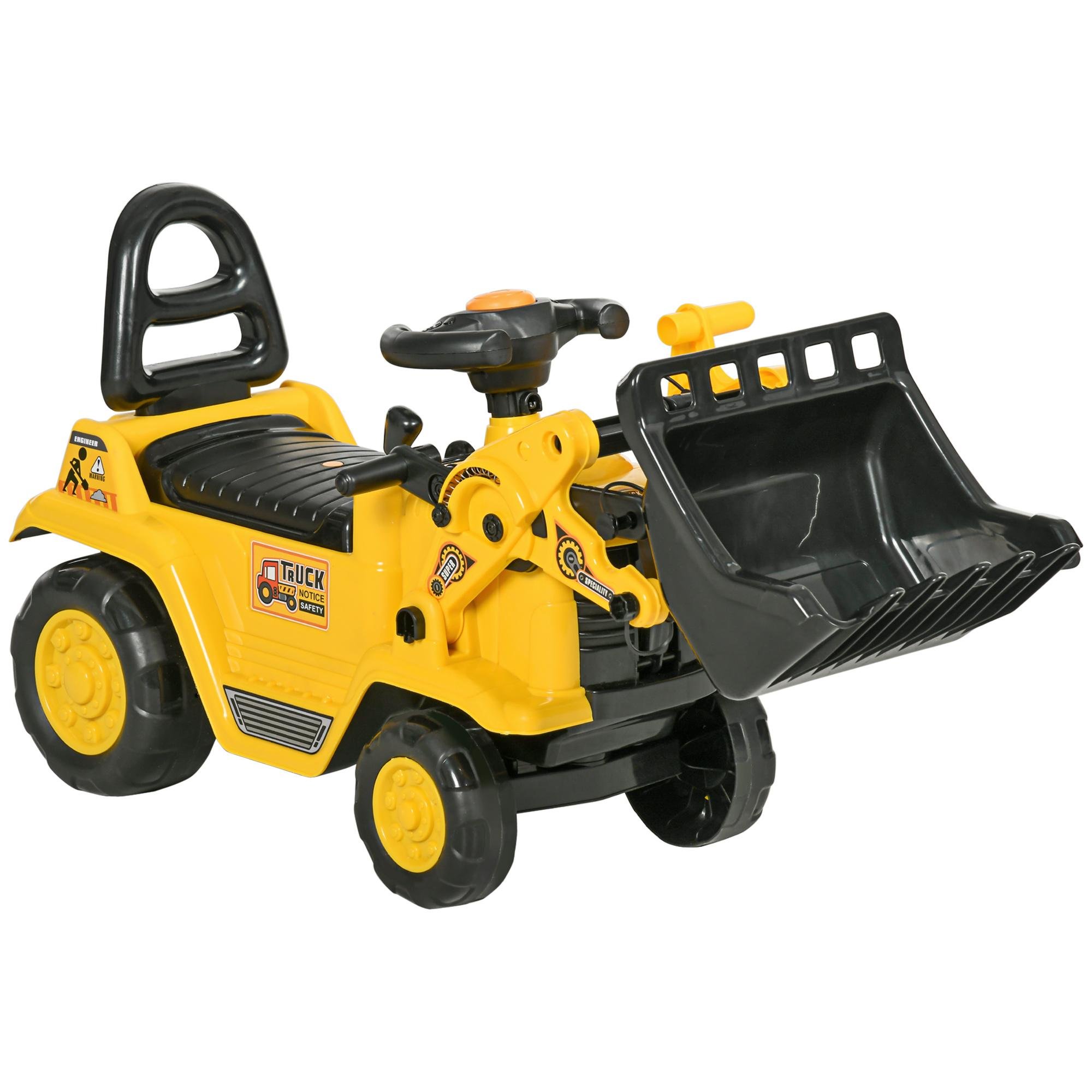 Yellow Toddler Bulldozer Ride-On with Working Bucket