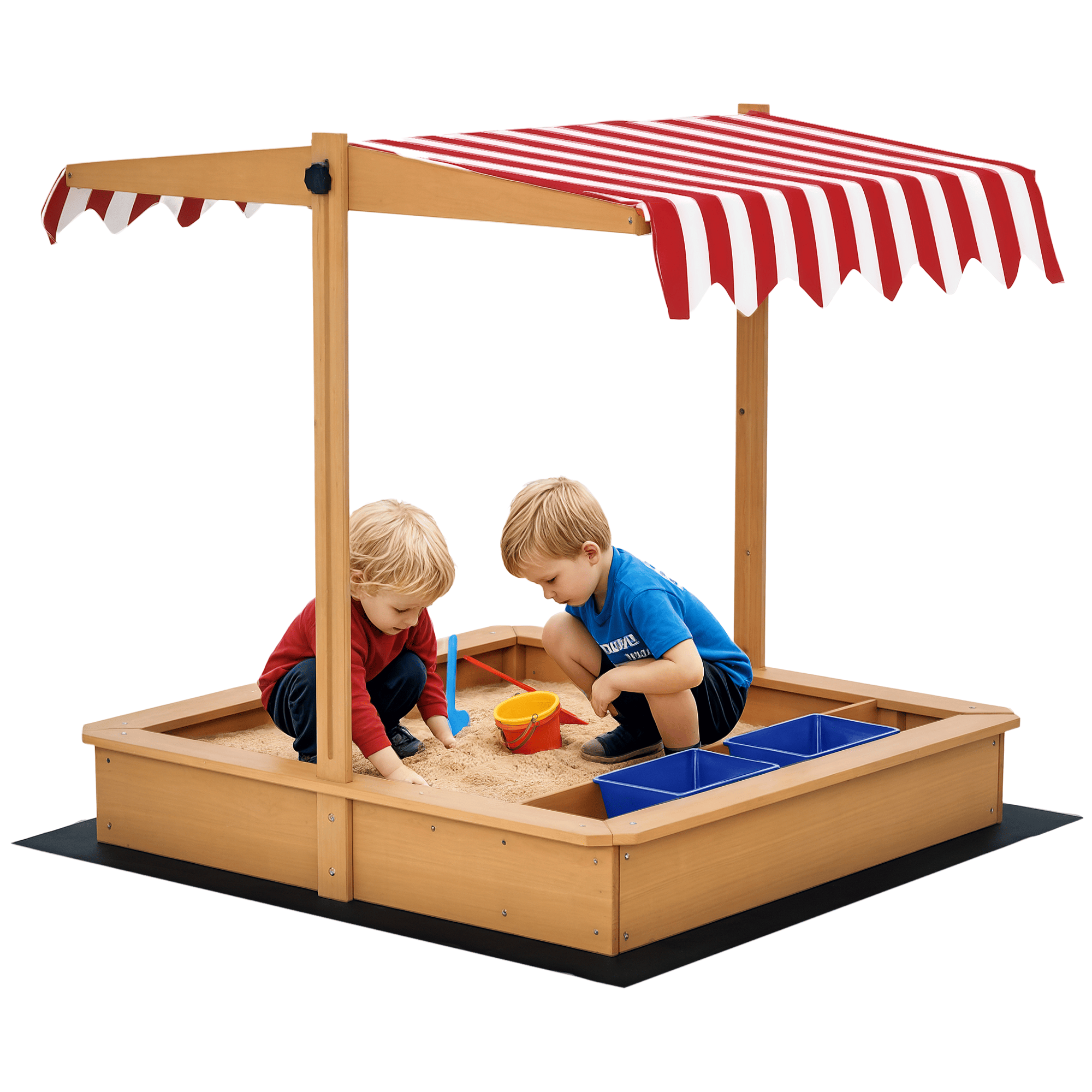 Yellow Fir Wood Sandbox with Adjustable Canopy for Kids