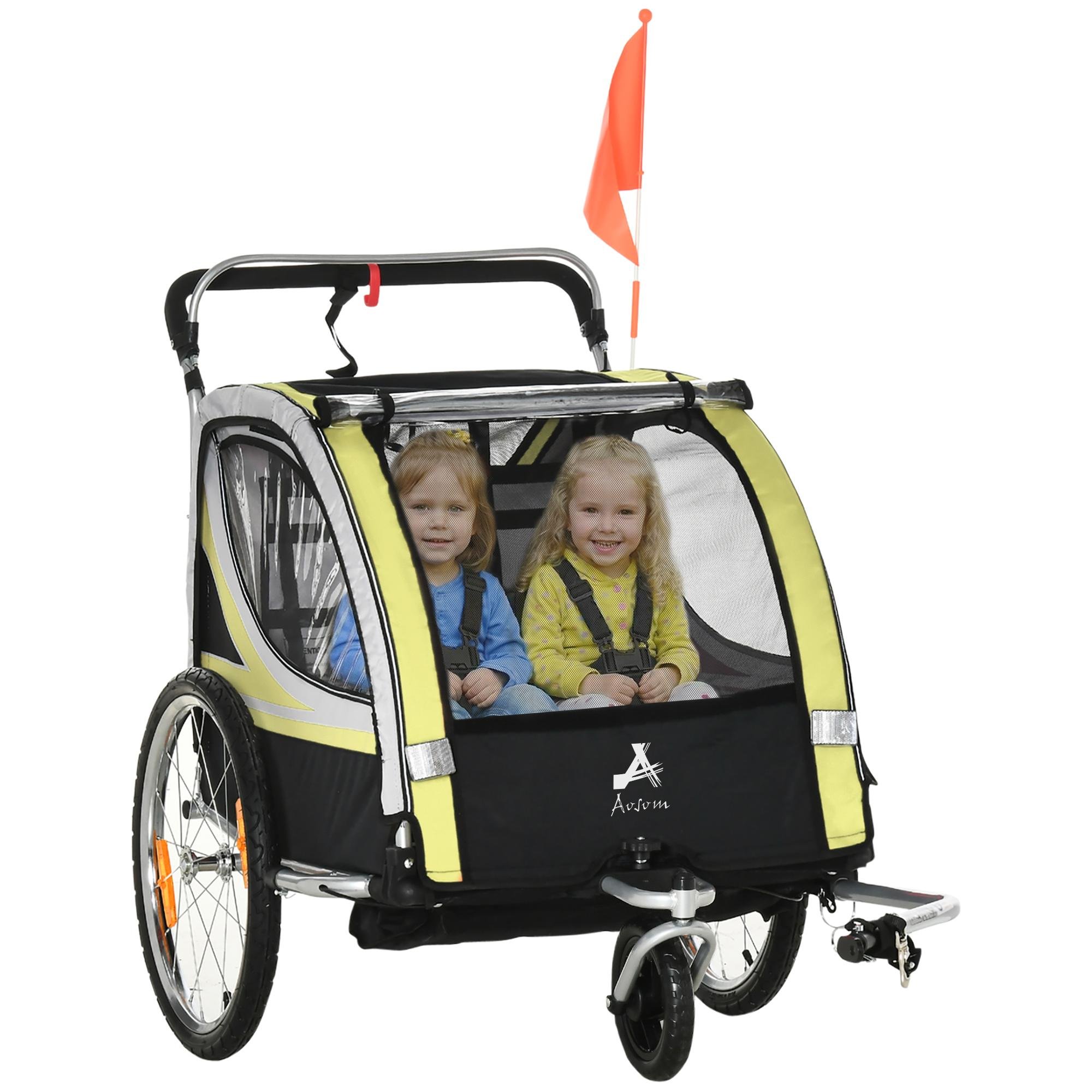 Yellow Steel Double Bike Trailer 2-in-1 Stroller