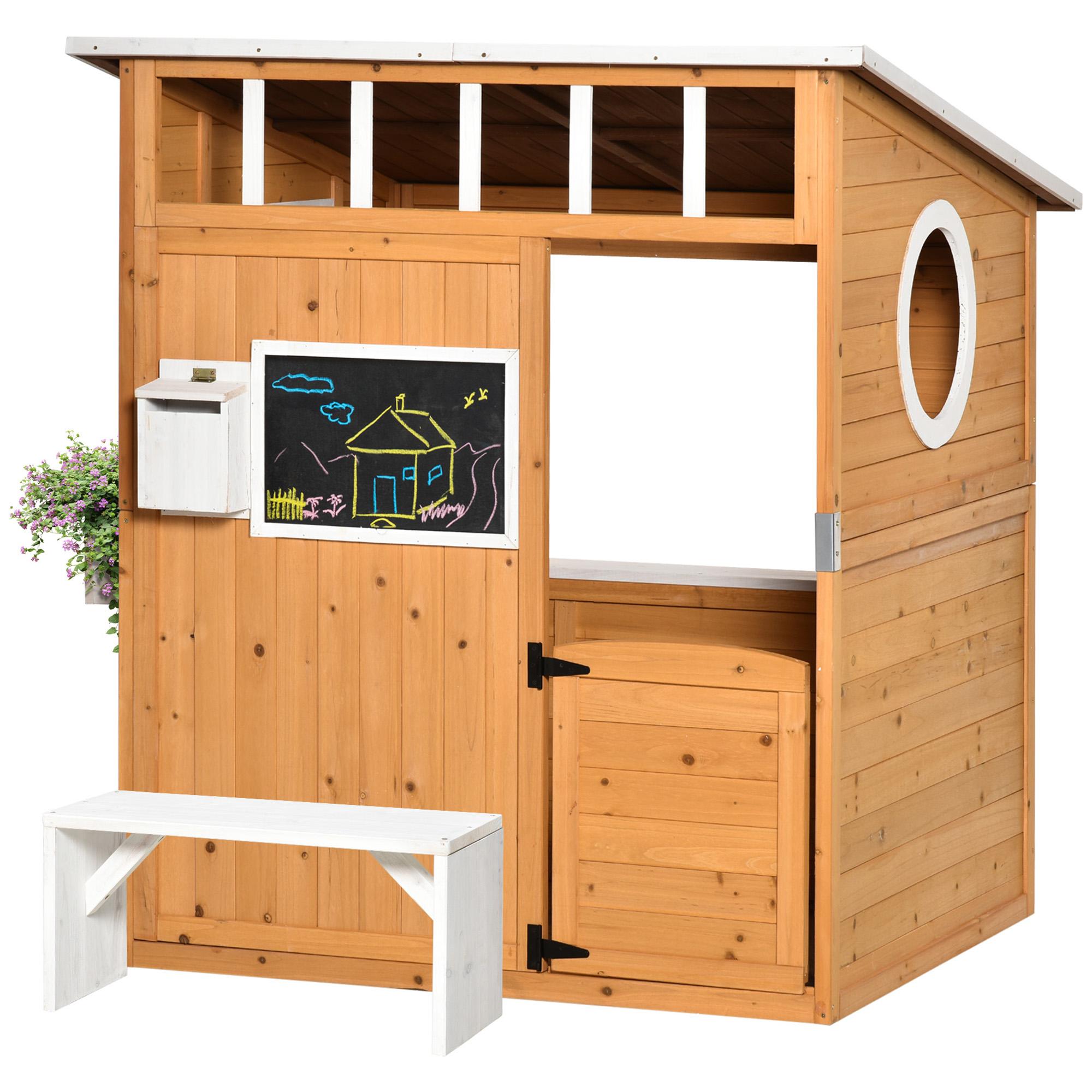 Yellow wooden playhouse with working door for ages 3-8