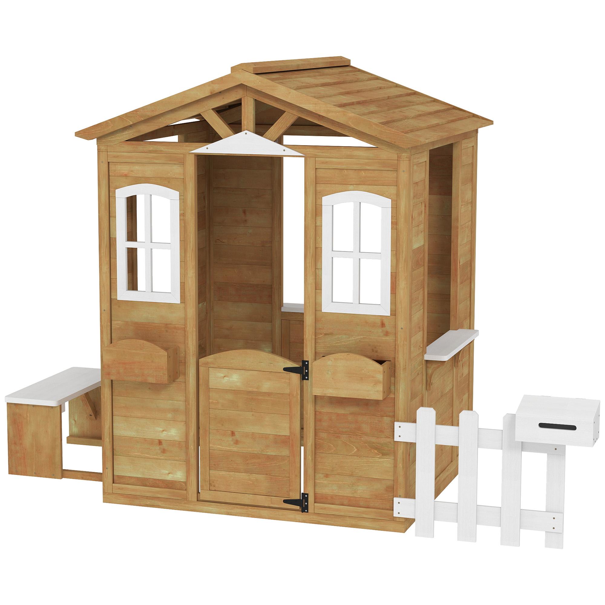 Yellow Fir Wood Playhouse with Outdoor Role-Play Features